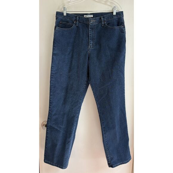 lee Denim - Lee Relaxed Fit Straight Leg Jeans 14 Dark Indigo Blue Wash Stretch Mom Norm EUC